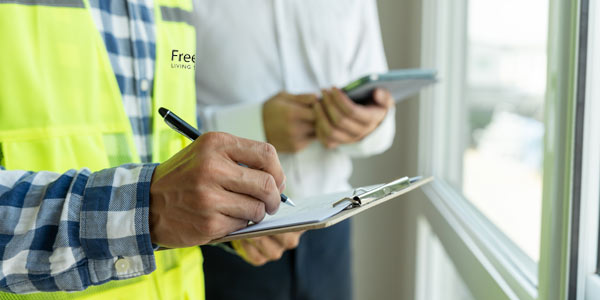 Image of builder and DFG agent undertaking an inspection of an accessible and adapted property.